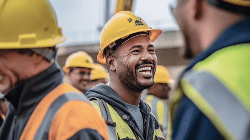 Generative AI happy of team construction worker working at construction site